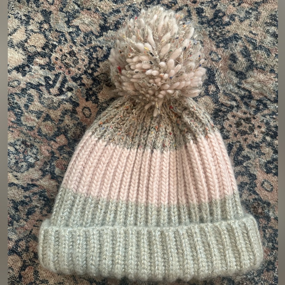 J. Crew Women’s Knit Beanie with Pom-Pom - Pink and Gray